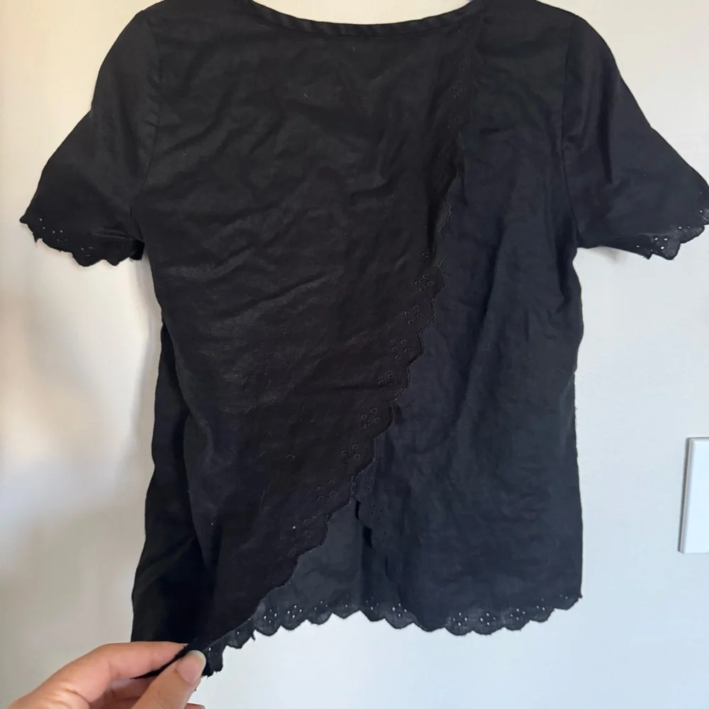 J. Crew Women Size 0 Linen Eyelet Lace Black Cross Open Back Blouse Top
